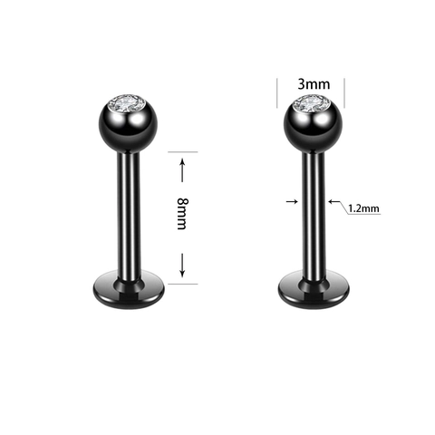Stainless Steel Cubic Zirconia Lip Rings Labret Studs Flat Back Body Piercing Jewelry For Women Men Multi Color Polished