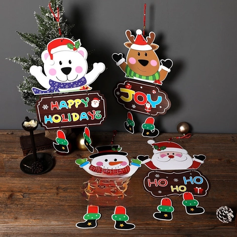Weihnachtsdekoration Aus Papier Cartoon Weihnachtsmann Schneemann Rentier Eisbär Anhänger Für Tür Wand Party Zuhause Ornament