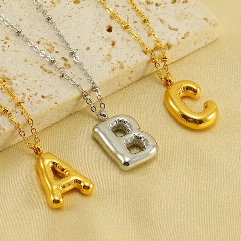 Collar Con Colgante De Inicial De Burbuja Acero Inoxidable Chapado En Oro De 18K Alfabeto En 3D Joyería Minimalista