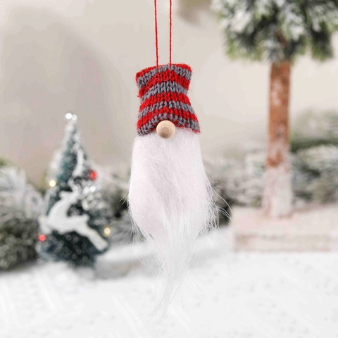 Gnomo Di Natale Decorazioni Da Appendere Cappello In Maglia A Righe Bambola Senza Volto Naso In Legno Barba In Pelliccia