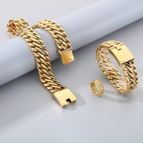 Collar Pulsera Anillo Cadena Cubana Hip Hop Hombre Acero Inoxidable Joyería