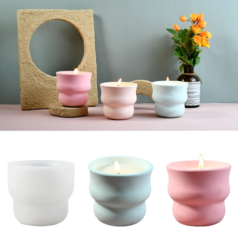 Golvende Geplooide DIY Siliconen Vorm Voor Aromatherapie Kaarsbeker Handgemaakte Gipsen Pot Modern Minimalistisch Decoratie