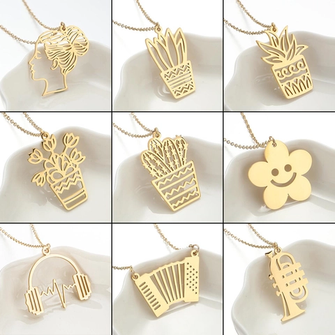 Collana Con Ciondolo In Acciaio Inossidabile Strumento Musicale Cavo Pianta Vaso Di Fiori Gioielli Donna