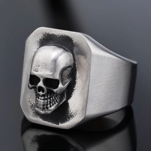 Anillo Sigillo Teschio Retro Acciaio Inossidabile Stile Punk Gothic Finitura Spazzolata Ossidato Gioielli Unisex