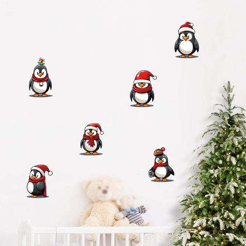 Christmas Penguin Wall Stickers PVC Waterproof Cartoon Animal Bedroom Window Decor Festive Atmosphere Holiday Decal