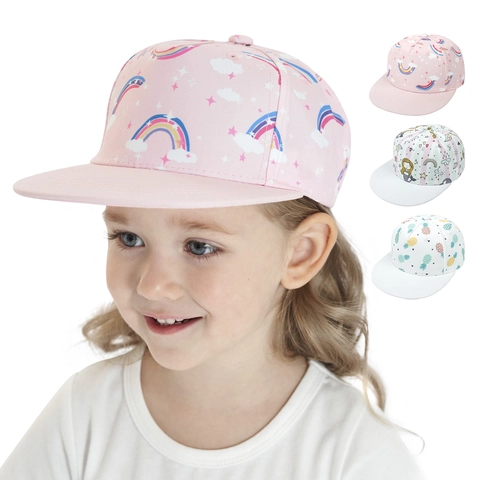 Cappello Da Baseball Bambini Visiera Piatta Poliestere Cotone Stampa Animale Cartone Animato Hip Hop Snapback Ragazzi Ragazze