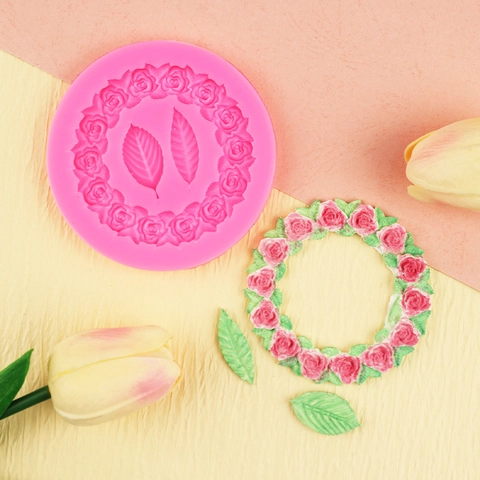 Rose Garland And Leaf Silicone Mold For Fondant Chocolate Cake Decorating DIY Craft Resin Clay Baking Flexible Tools