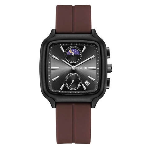Women Quartz Watch Square Alloy Case Silicone Strap Multifunction Date Moon Phase Sporty Fashion Wristwatch