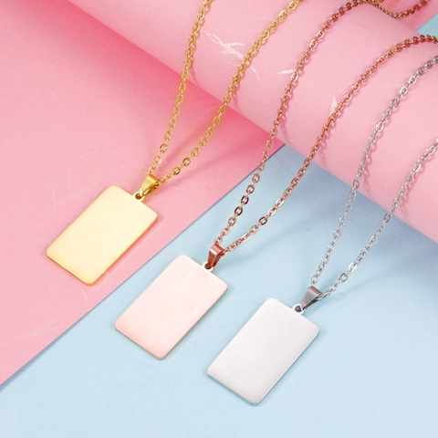 Minimalist Rectangular Pendant Necklace 304 Stainless Steel Mirror Polished Geometric Trendy Jewelry Gift For Women Men