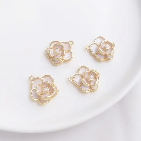 Camelia Bloem Hanger Charms 14K Verguld Koper Emaille Kunstparel DIY Sieraden Maken Component Elegant Vintage Bloemen Accessoire