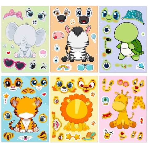 Adesivi Animali Cambia Faccia DIY Educativi Artigianato Premio Per Bambini Festa Compleanno Carta Adesiva