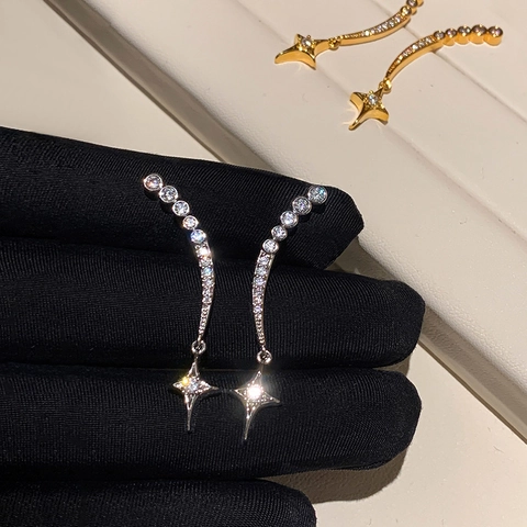 Starburst Pendant Ear Crawler Earrings With 925 Sterling Silver Earring Post Copper Zircon Inlaid Light Luxury For Women