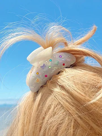 Pinza Para El Pelo Mariposa Acetato Grande Pinza De Tiburón Con Pedrería De Colores Elegante Accesorios Para Mujeres