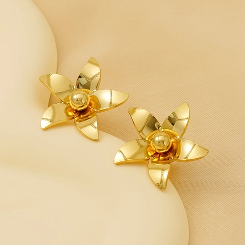 Orecchini A Lobo A Fiore Placcati Oro 18K Acciaio Inossidabile Con Perla Artificial E Strass Gioielli Floreali Eleganti Per Donna
