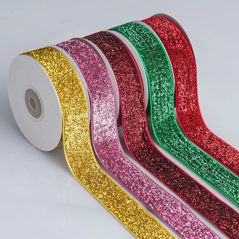 Glitter Ribbon Shiny Metallic Fabric Webbing For Gift Wrapping Christmas Tree Decoration DIY Crafts Handwork