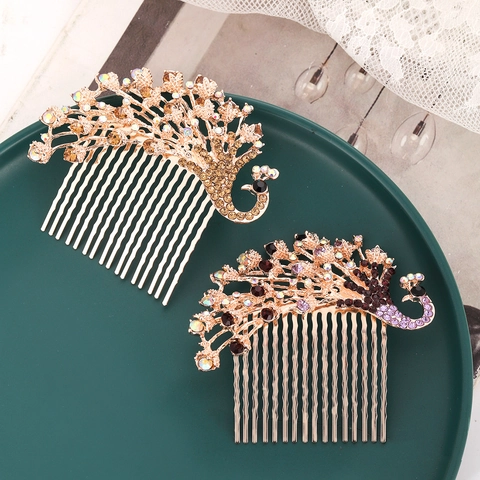 Peine Para El Cabello De Pavo Real Aleación Diamantes De Imitación Cristal Novia Vintage Oro Rosa Accesorios