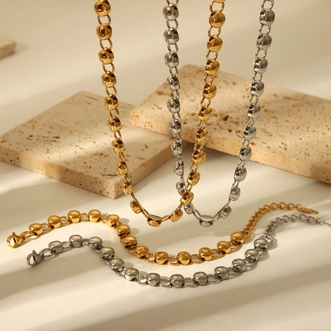 Gioielli Con Collana E Bracciale In Acciaio Inossidabile 304 Con Perle Tonde Ipoallergenico Moda Minimalista