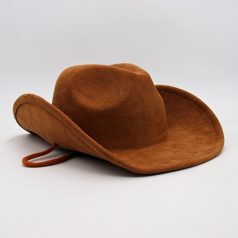 Western Cowboy Hat Vintage Faux Suede Wide Brim With Adjustable Wind Rope Braided Band Retro Jazz Fedora Unisex