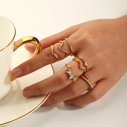 Anelli In Acciaio Inossidabile Placcati Oro 18K Per Donna Regolabili Zirconia Cubica Geometrici Gioielli Moda