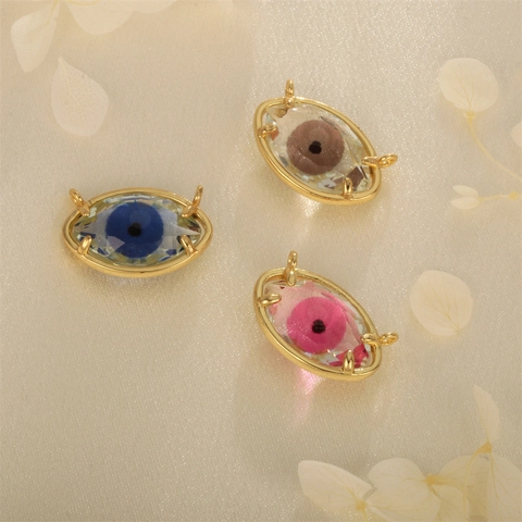 Pendentifs Mauvais Œil Cuivre Plaqué Or Verre Facetté Breloques Pour Collier Bracelet Création Bijoux DIY Connecteurs
