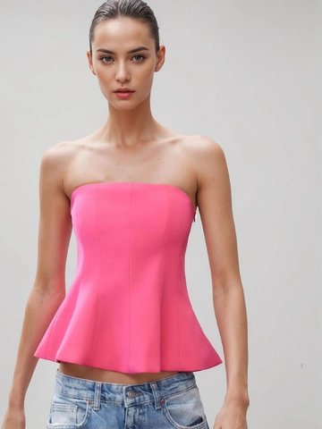 Women Strapless Peplum Tube Top Polyester Sexy Backless Slim Fit Solid Color Summer Elegant Streetwear