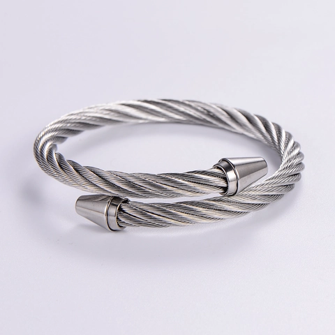 Brazalete Abierto De Cable Trenzado De Acero Inoxidable Minimalista Industrial Bicolor Para Hombres Y Mujeres