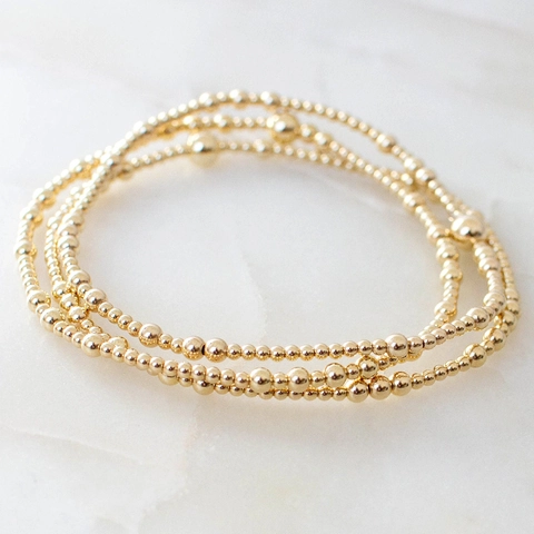 Bracelet Handmade en Alliage de Cuivre Couleur Or avec Perles Minimaliste Géométrique Rond DIY Bijoux pour Hommes Femmes Cadeau