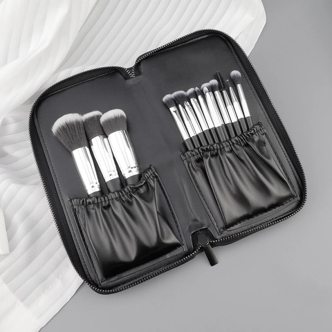 Tragbare PU Leder Make-up Pinseltasche Leere Kosmetik Organizer Tasche Mit Reißverschluss Für Reisen Schwarz