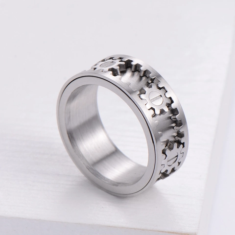 Men Stainless Steel Rotatable Gear Spinner Ring Punk Mechanical Industrial Style Band Jewelry Gift