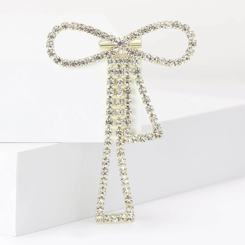 Elegant Alloy Rhinestone Bowknot Brooch For Women Sparkling Tassel Bow Pin For Clothing Decoration Wedding Banquet Jewelry