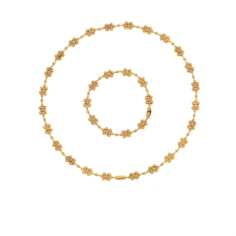 Minimalist Copper Flower Jewelry Set Elegant Gold Plated Bead Chain Necklace And Bracelet For Women Chic Geometric Jewelry