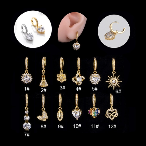 Copper Cubic Zirconia Piercing Earrings Trendy Butterfly Heart Flower Shape Shiny Drop Charm Jewelry For Women