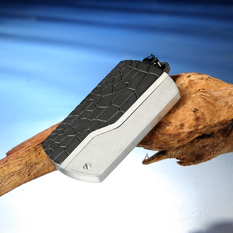 Pendente Rettangolare In Acciaio Inossidabile Senza Catena Texture Crepa Nera Coccodrillo Zirconia Hip Hop Gioielli