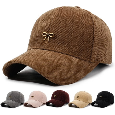 Gorra De Béisbol Para Mujer Patrón De Espiga Adorno De Lazo De Metal Moda Ajustable Informal Al Aire Libre Calidez De Invierno