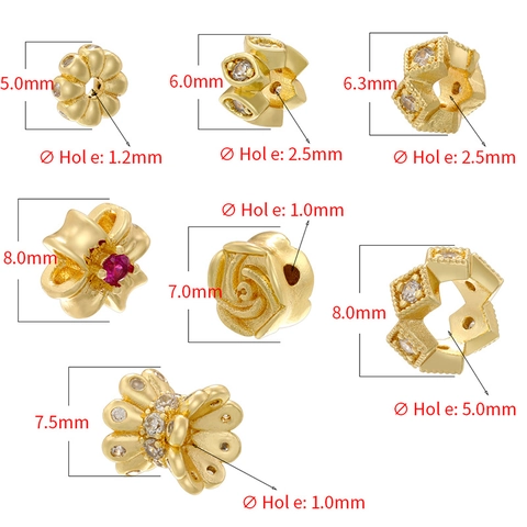 Perles D'Espacement Fleur Étoile Losange Cuivre Plaqué Or 18K Zircon DIY Fabrication De Bijoux Composants