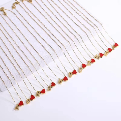 Collana con Ciondolo a Cuore e Lettera in Acciaio Inossidabile Minimalista Coreana con Perla Artificiale Strass Gioielli