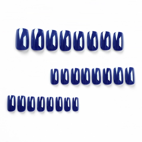 Unghie Finte Navy Blue Lucido Press On Lungo Quadrato Copertura Completa Artificiale Alta Lucentezza Per Donna