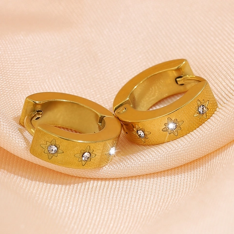 Titanium Steel Hoop Earrings Gold Plated Starburst Zircon Inlaid Light Luxury High End Jewelry For Women