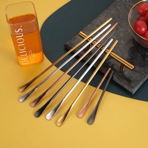Lange Rührlöffel Fruchtgabeln Buttermesser 304 Edelstahl Spiegelpoliert Bunt Dessert Japanischer Stil