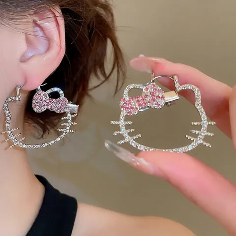 Katzen Creolen Hohlform Strass Mit 925 Sterling Silber Ohrstecker Funkelnder Süßer Schmuck Für Damen