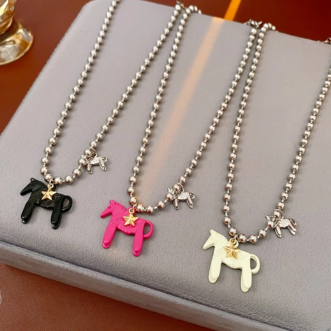 Collier Pendentif Cheval Vintage Rétro Cuivre Alliage Charme Animal Longue Chaîne Pull Style Bohème Ethnique Pour Femmes