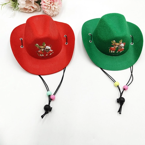 Pet Cowboy Hat Felt Miniature Christmas Birthday Thanksgiving Party Decorative Hats With Adjustable Drawstring Cats Dogs