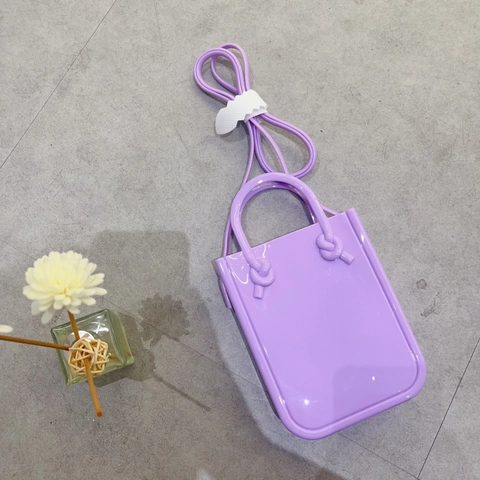 Mini Borsa A Mano Jelly Da Donna In PVC Silicone Lucido Manico Con Nodo Tracolla Moda Piccola Borsa Per Cellulare