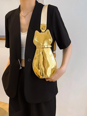 Borsa A Tracolla A Forma Di Gatto In Vernice PU Lucida Effetto Specchio Silhouette Animale Borsa A Mano Casual Per Donna