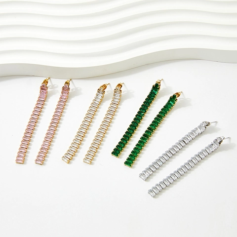 Pendientes De Borla De Acero Inoxidable Con Circonita Talla Esmeralda Joyería De Fiesta Lineal Larga Para Mujer