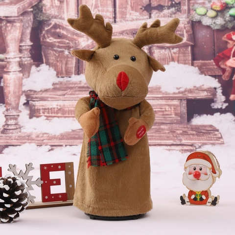 Reno de Navidad Eléctrico Giratorio Canta y Baila Peluche Dibujos Animados Muñeco Relleno Decoración Regalo Niños