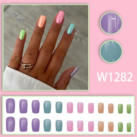 Unghie Finte Chrome Aurora Macaron Colorato Finitura Specchio Quadrato Medio Copertura Totale Per Donna