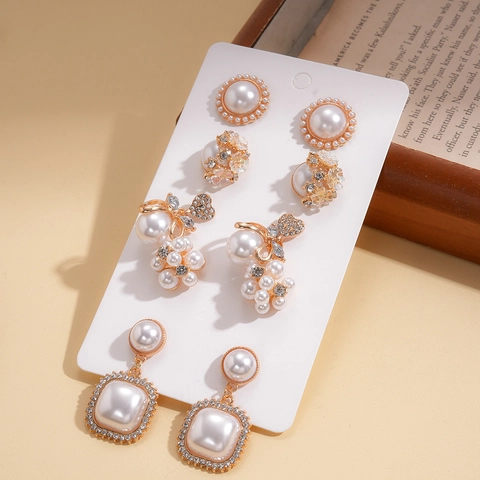 Orecchini Vintage Künstliche Perle Sintetiche E Strass Con Perno In Argento Accessori Di Moda Geometrici Eleganti Per Donne