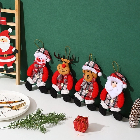 Ornamenti Appesi Natalizi Bambole In Tessuto Scozzese Per Albero Babbo Natale Pupazzo Di Neve Renna Orso Cartone Animato Tradizionale