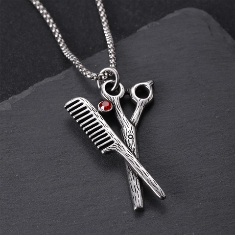 Schere Kamm Anhänger Halskette Edelstahl Hip Hop Punk Gothic Rock Schmuck Für Männer Geburtstagsgeschenk Accessoire
